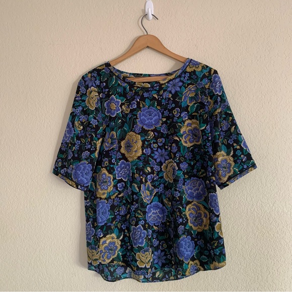 Ann Taylor Black Colorful Floral Print Short Sleeve Blouse Women’s Size Small - Picture 8 of 8